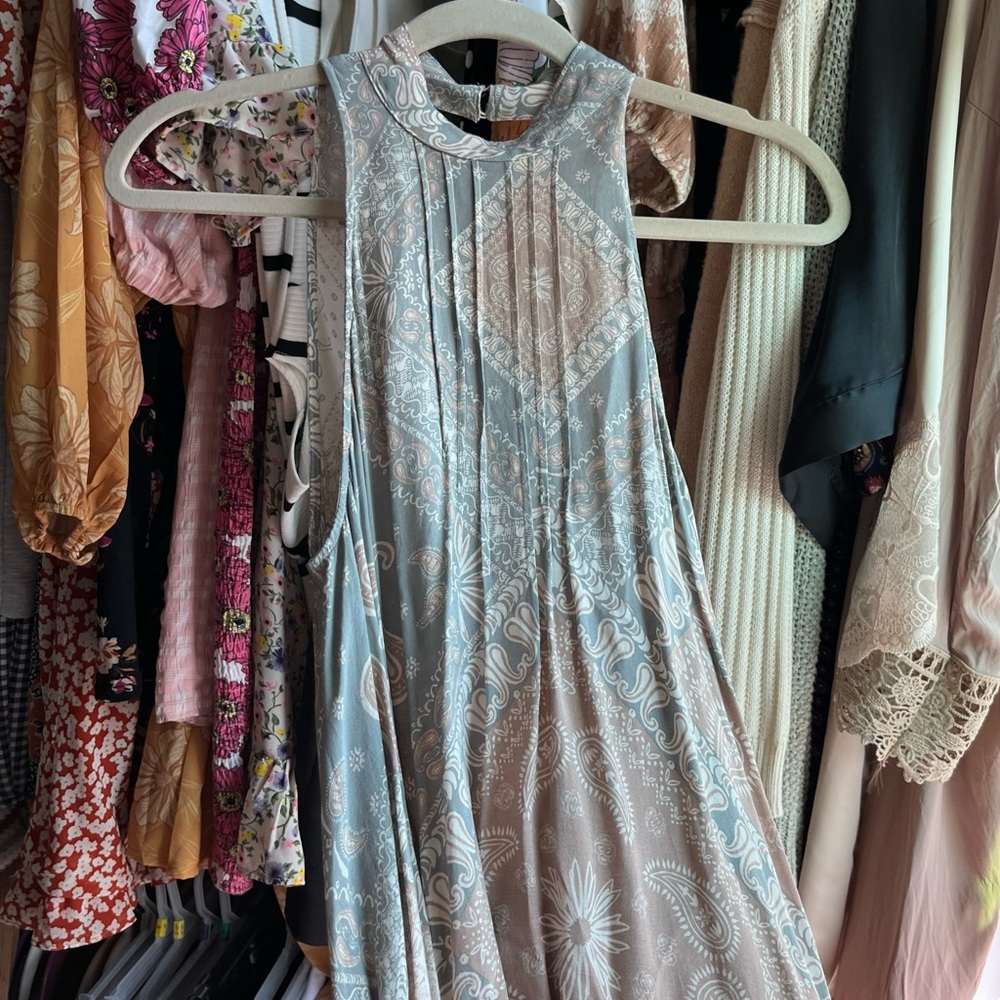 Free People High Neck Neutral Paisley Dress